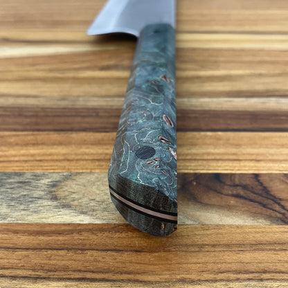Running Man Forge Ready Series 200mm (8") Carbon Steel Chef's Knife w/ Turquoise Maple Burl Handle