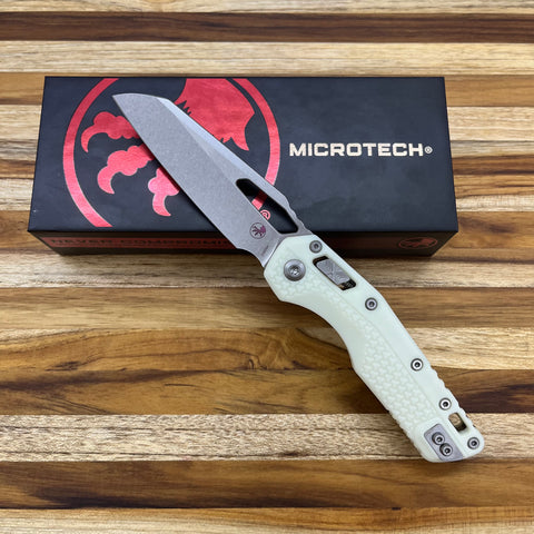 Microtech MSI S/E 3.85" Stonewash Folding Knife w/ RAM-LOK White & Tri-Grip Polymer Handle