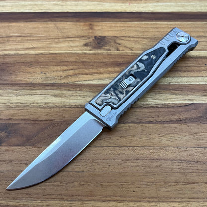 Reate EXO-M 3.25" Drop Point Gravity Knife w/ Burl Camo Handle