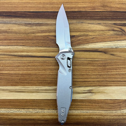 Microtech Marfione Select Socom Ram-Lok Spear Point 4" Folding Knife w/ Stonewashed Titanium & Blue Accented Handle