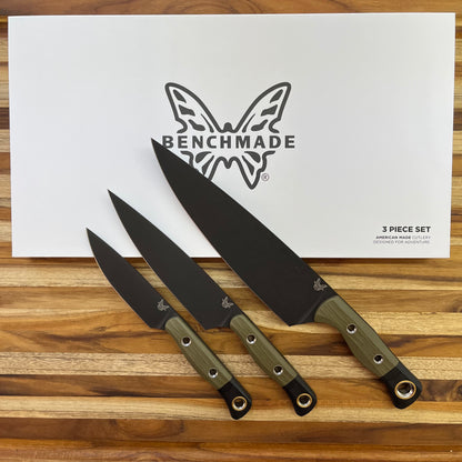 Benchmade Kitchen Knives 3 Piece Set w/ OD Green & Black G10 Handles