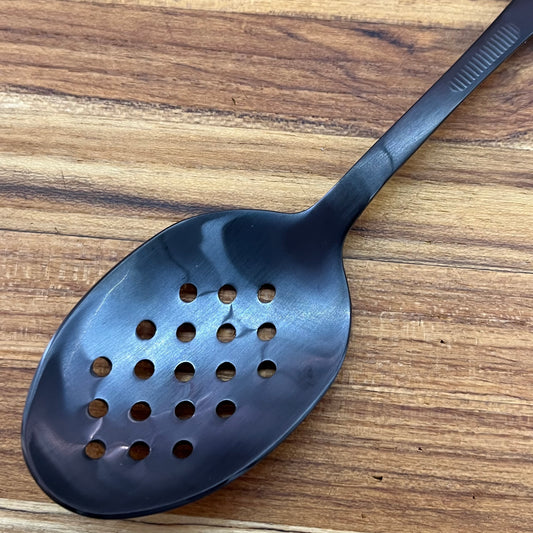 Mercer Tool 8" Matte Black Perforated Bowl Plating Spoon