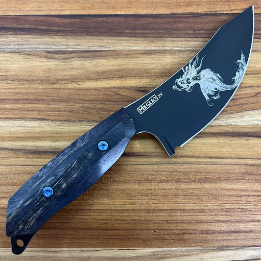 Meglio Blade Show Semi-Custom H-Series 4" Outdoor Kitchen Knife w/ Lasered Calypso & Blue/Black Primavera Handle