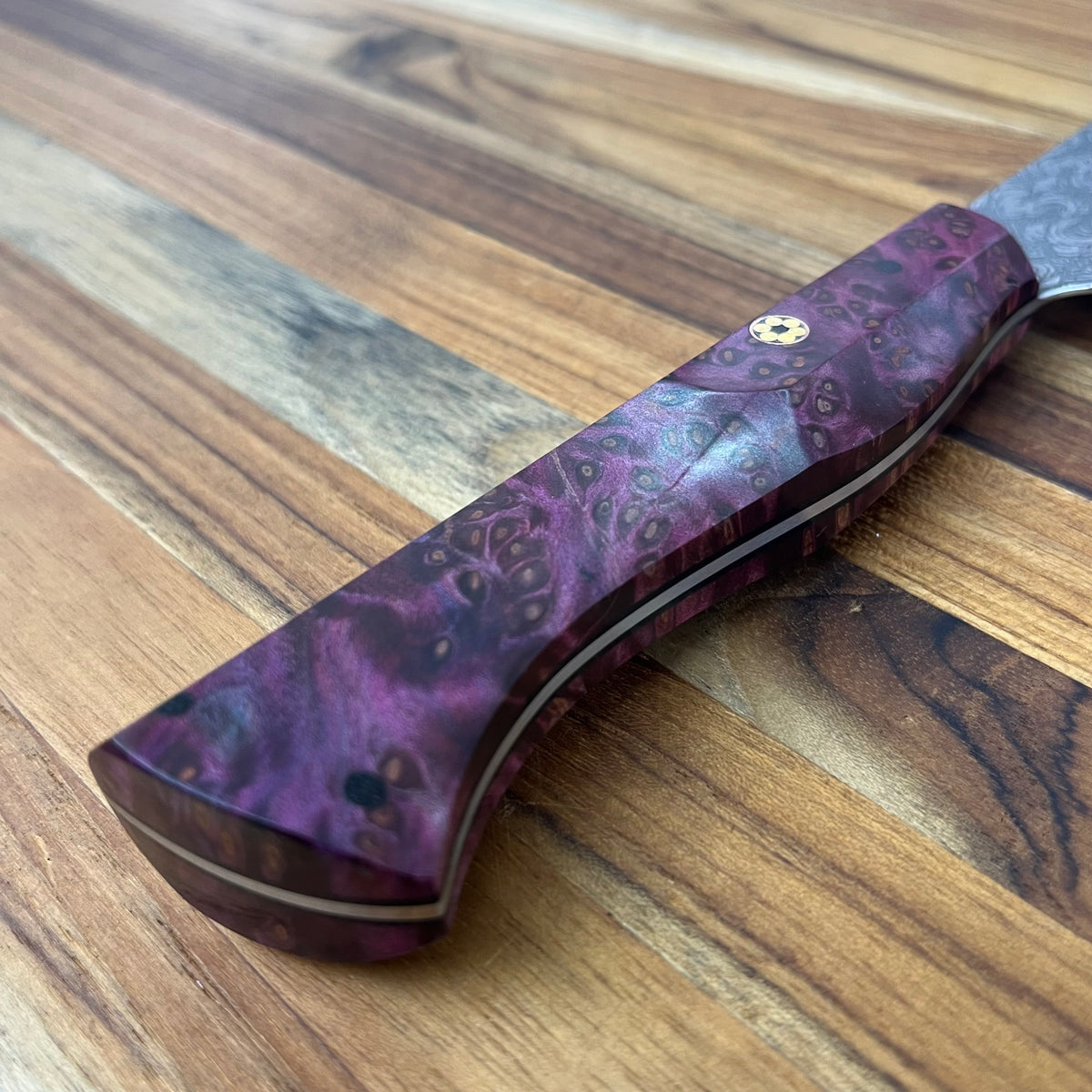 Running Man Forge Semi-Custom 210mm (8.25") Chef's Knife w/ Laser Engraving & Magenta Maple Handle