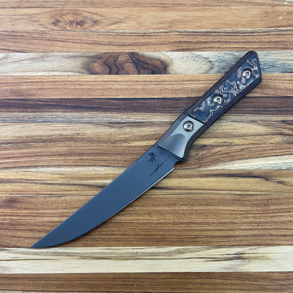 Microtech Signature Series Culinary 6.125" DLC Boning Knife w/ Bronze Titanium Bolster & Livewire Carbon Fiber Handle
