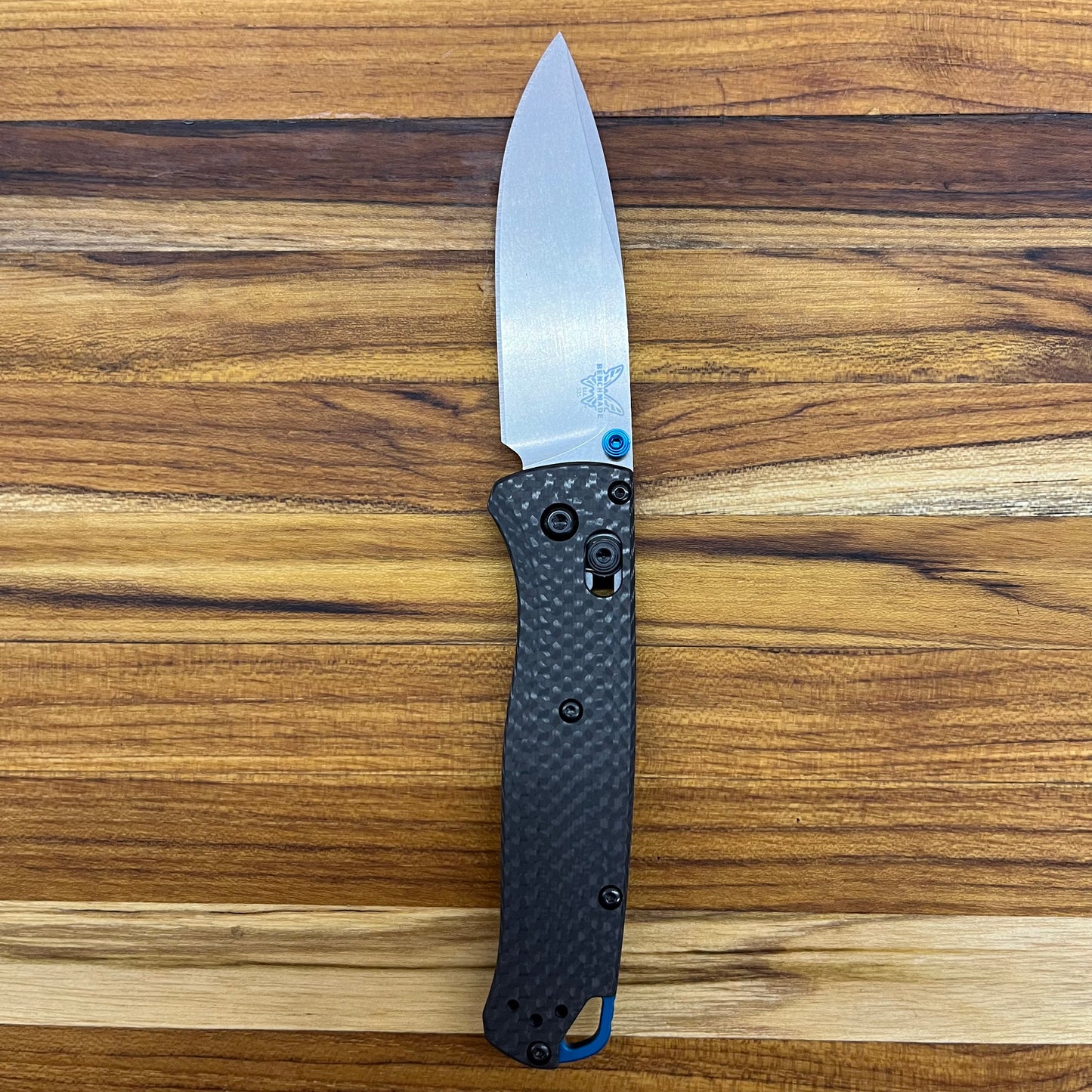 Benchmade Bugout 3.25" Folding Knife w/ Carbon Fiber Handle & Blue Accents