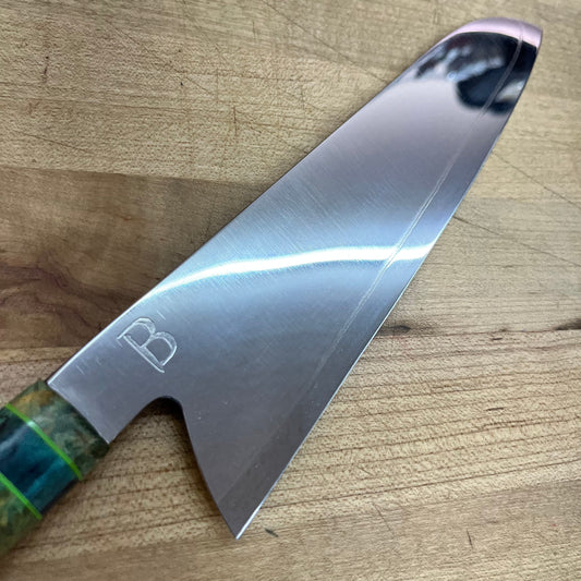 Baldwin Blades 225mm (9") Gyuto w/ Green Black Ash Handle