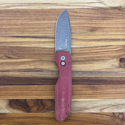 Pro-Tech Vero Synapse 3.5" Auto w/ Red Linen Micarta & Black Aluminum Handle