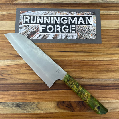 Running Man Forge Ready Series 170mm (6.75") Santoku w/ Green Maple Burl Handle