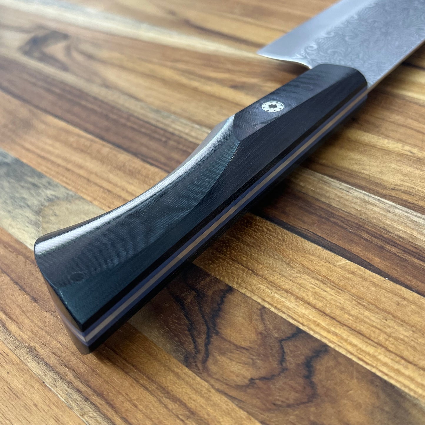 Running Man Forge Semi-Custom 170mm (6.75") Santoku w/ Laser Engraving & Black Micarta Handle