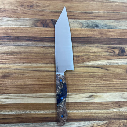 Meglio Blade Show Semi-Custom 6.5" Satin Kiritsuke w/ Spalted Maple Burl & Dark Blue Resin Handle