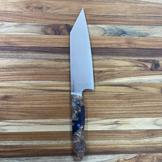 Meglio Blade Show Semi-Custom 6.5" Satin Kiritsuke w/ Spalted Maple Burl & Dark Blue Resin Handle