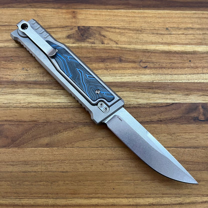 Reate EXO-M 3.25" Drop Point Gravity Knife w/ Blue & Black Handle