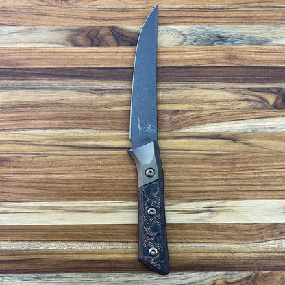 Microtech Signature Series Culinary 6.125" DLC Boning Knife w/ Bronze Titanium Bolster & Livewire Carbon Fiber Handle