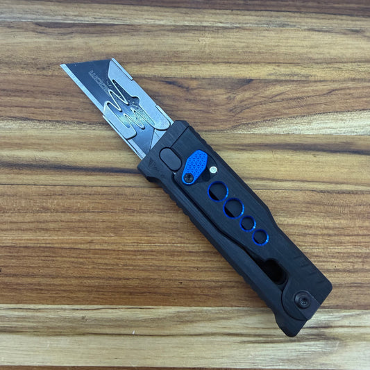 Reate Exo-U Gravity 2.5" Utility Knife w/ Black Handle & Blue Speedhole
