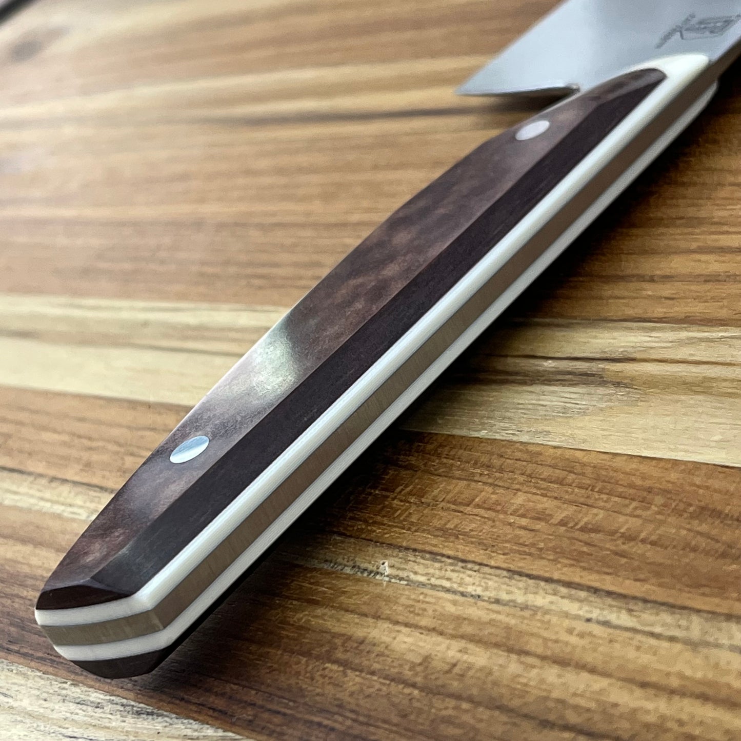 Patterson Forge Semi-Custom 200mm (8") Chef's Knife w/ Vintage Brown Micarta & White Linen Accent