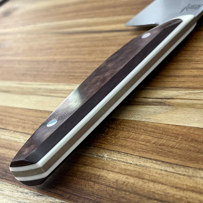 Patterson Forge Semi-Custom 200mm (8") Chef's Knife w/ Vintage Brown Micarta & White Linen Accent