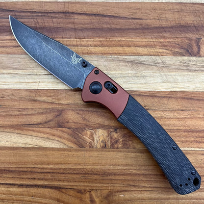Benchmade Crooked River 4" Folding Knife w/ Burnt Copper Aluminum & Black Canvas Micarta Handle