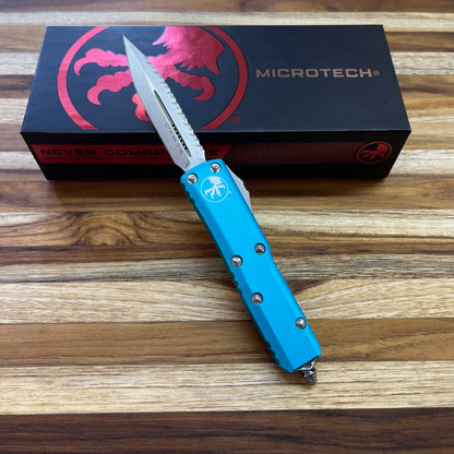 Microtech UTX-85 D/E 3.11" Stonewash F/S OTF Auto w/ Turquoise Handle