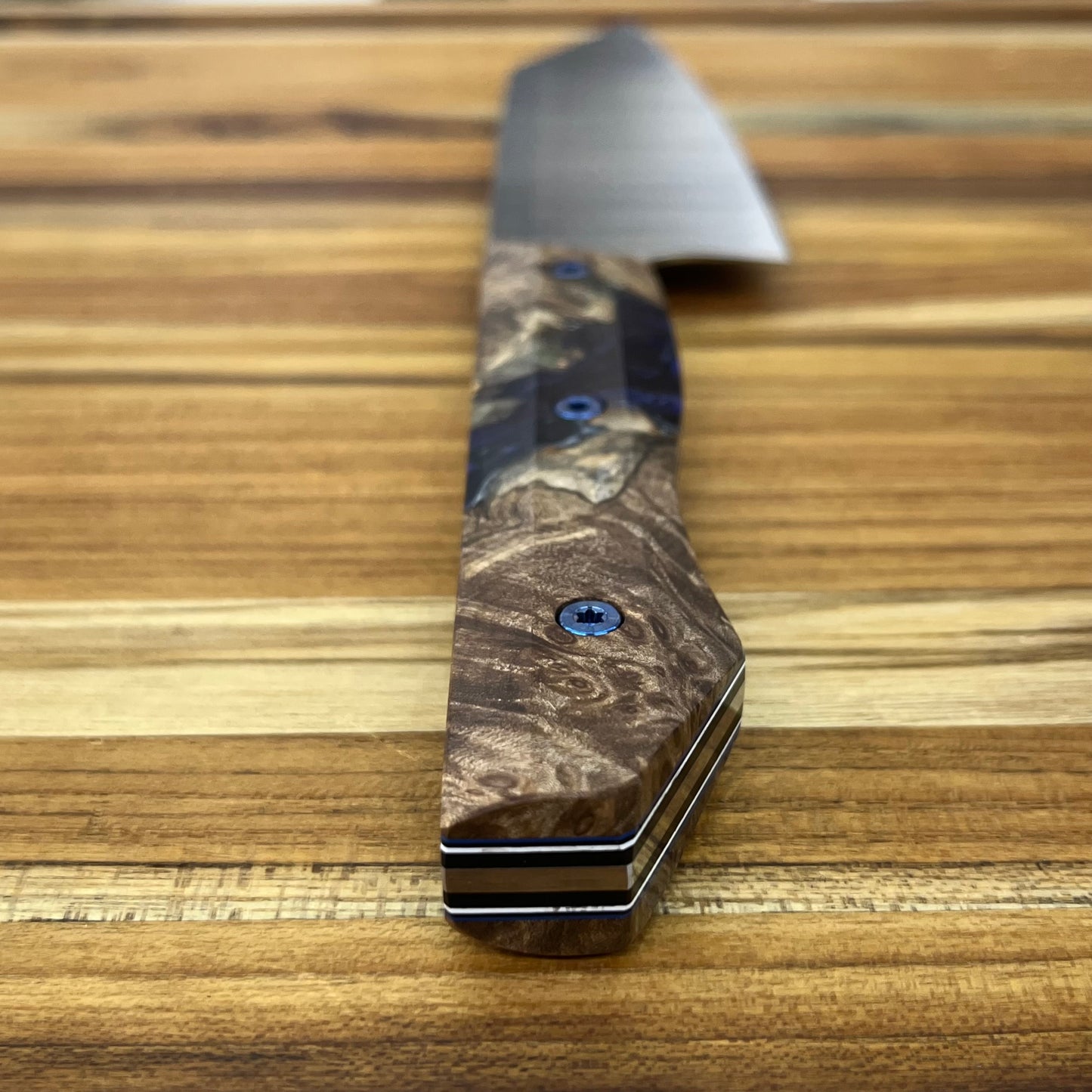 Meglio Blade Show Semi-Custom 6.5" Satin Kiritsuke w/ Spalted Maple Burl & Dark Blue Resin Handle