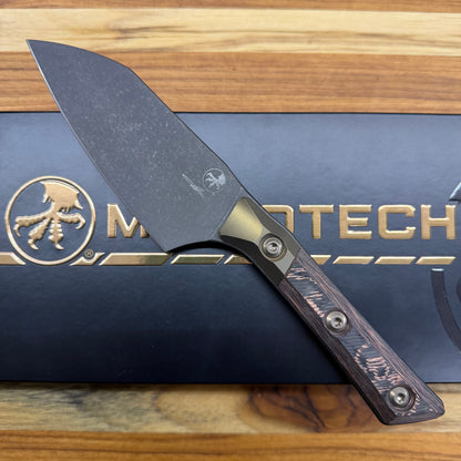 Microtech Signature Series Culinary 4.2" DLC Santoku w/ Bronze Titanium Bolster & Livewire Carbon Fiber Handle