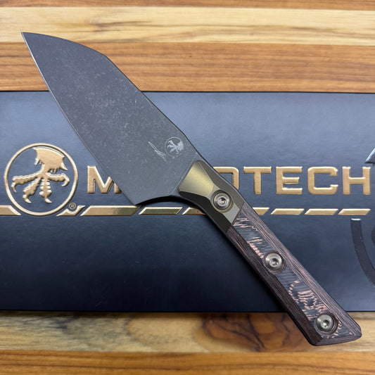 Microtech Signature Series Culinary 4.2" DLC Santoku w/ Bronze Titanium Bolster & Livewire Carbon Fiber Handle