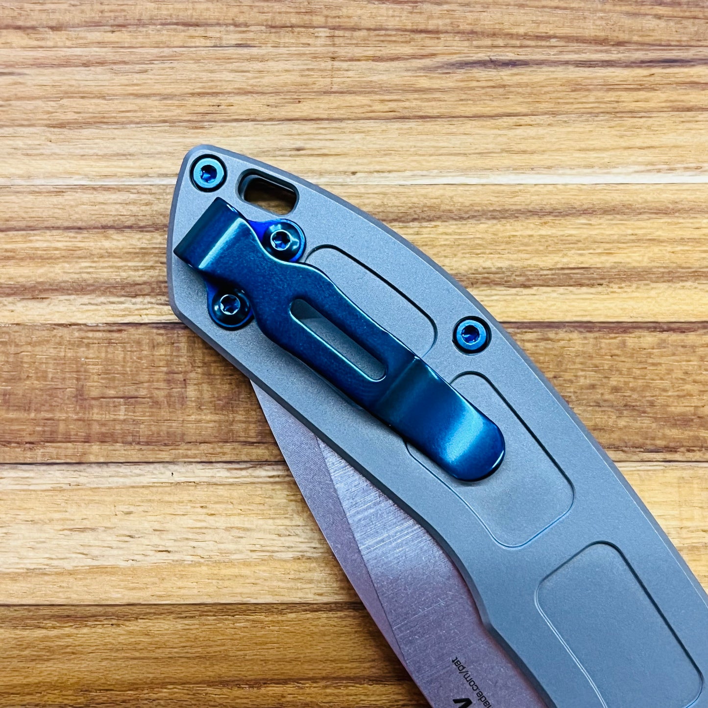 Benchmade Mini Narrows 3" Folding Knife w/ Gray Titanium Handle & Sapphire Blue Hardware