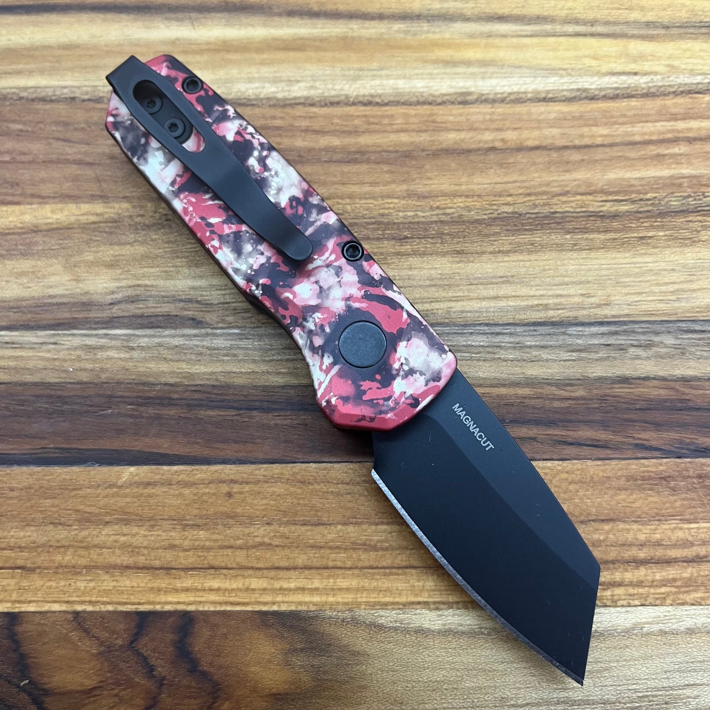 Pro-Tech Runt 5 2" Auto w/ DLC Reverse Tanto Blade & Crimson Tiger Camo Aluminum Handle