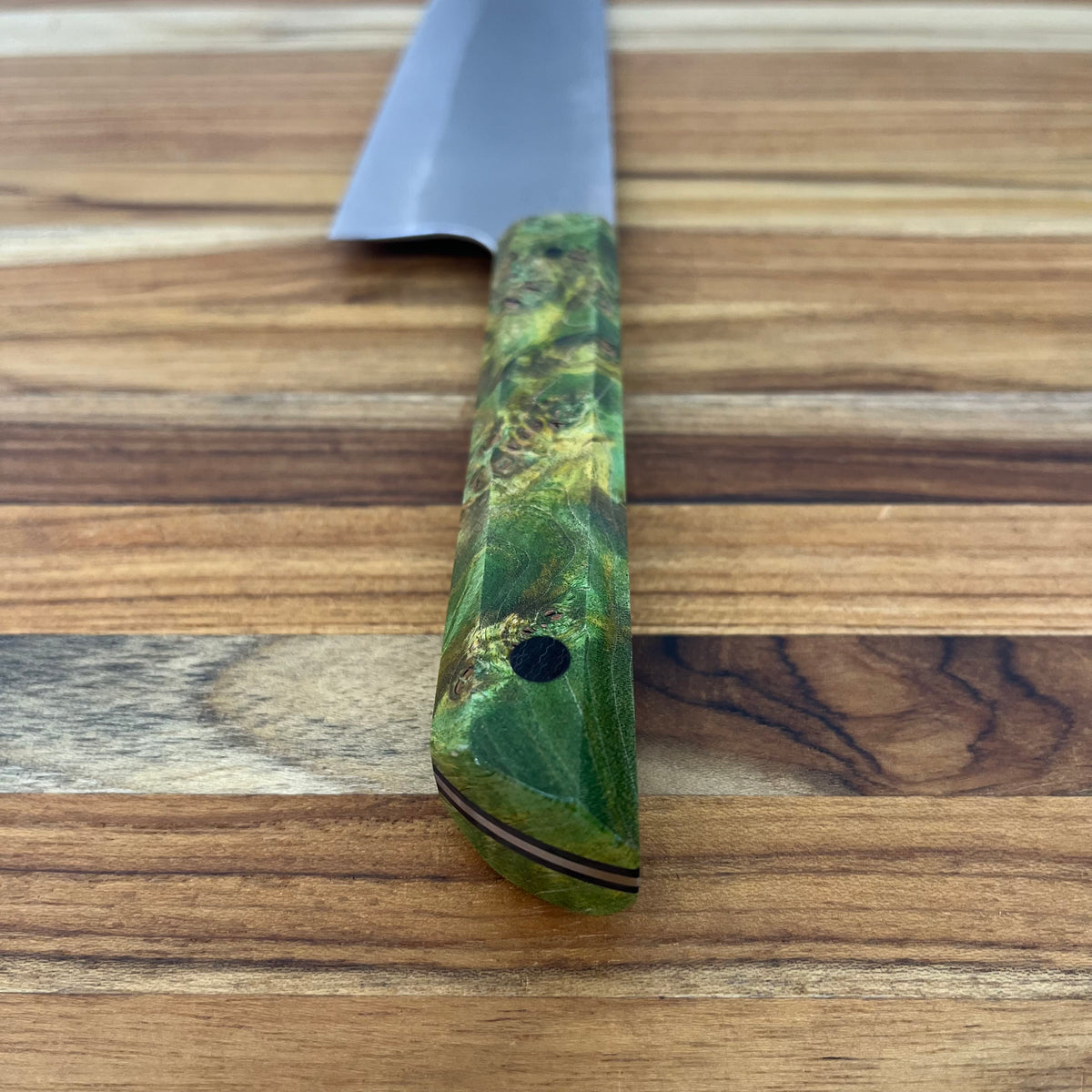 Running Man Forge Ready Series 170mm (6.75") Santoku w/ Green Maple Burl Handle