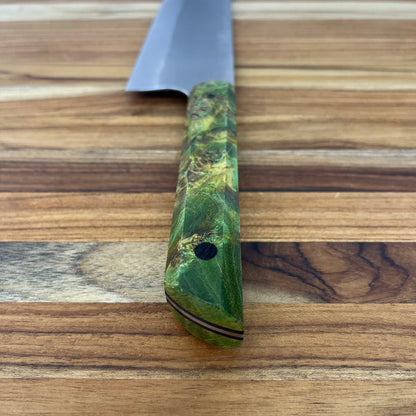 Running Man Forge Ready Series 170mm (6.75") Santoku w/ Green Maple Burl Handle
