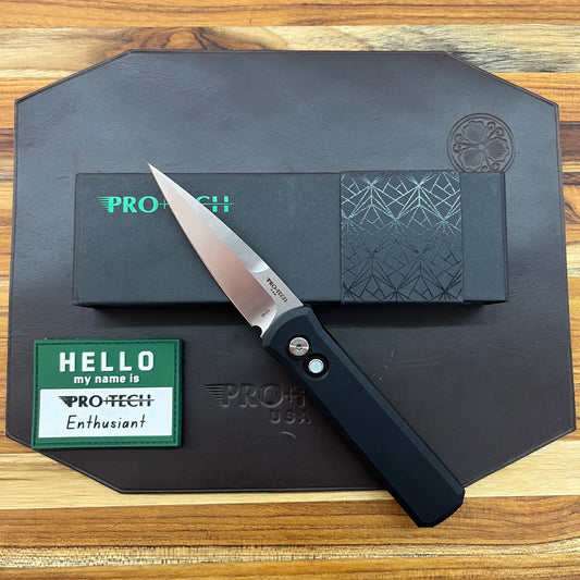 Pro-Tech Godson 3.15" Auto w/ Mother of Pearl Button & Black Aluminum Handle