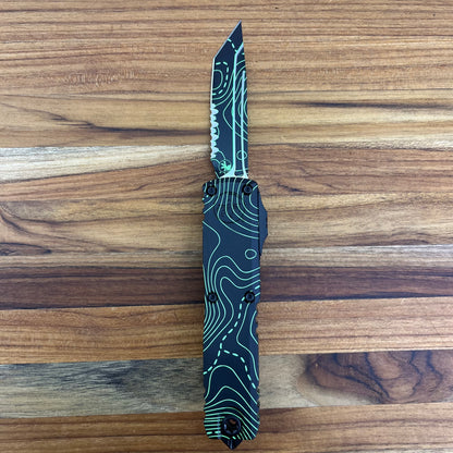 Microtech Signature Series UTX-85 Gen IV T/E 3" P/S OTF w/ Topographic Black/Green Camo Aluminum Handle