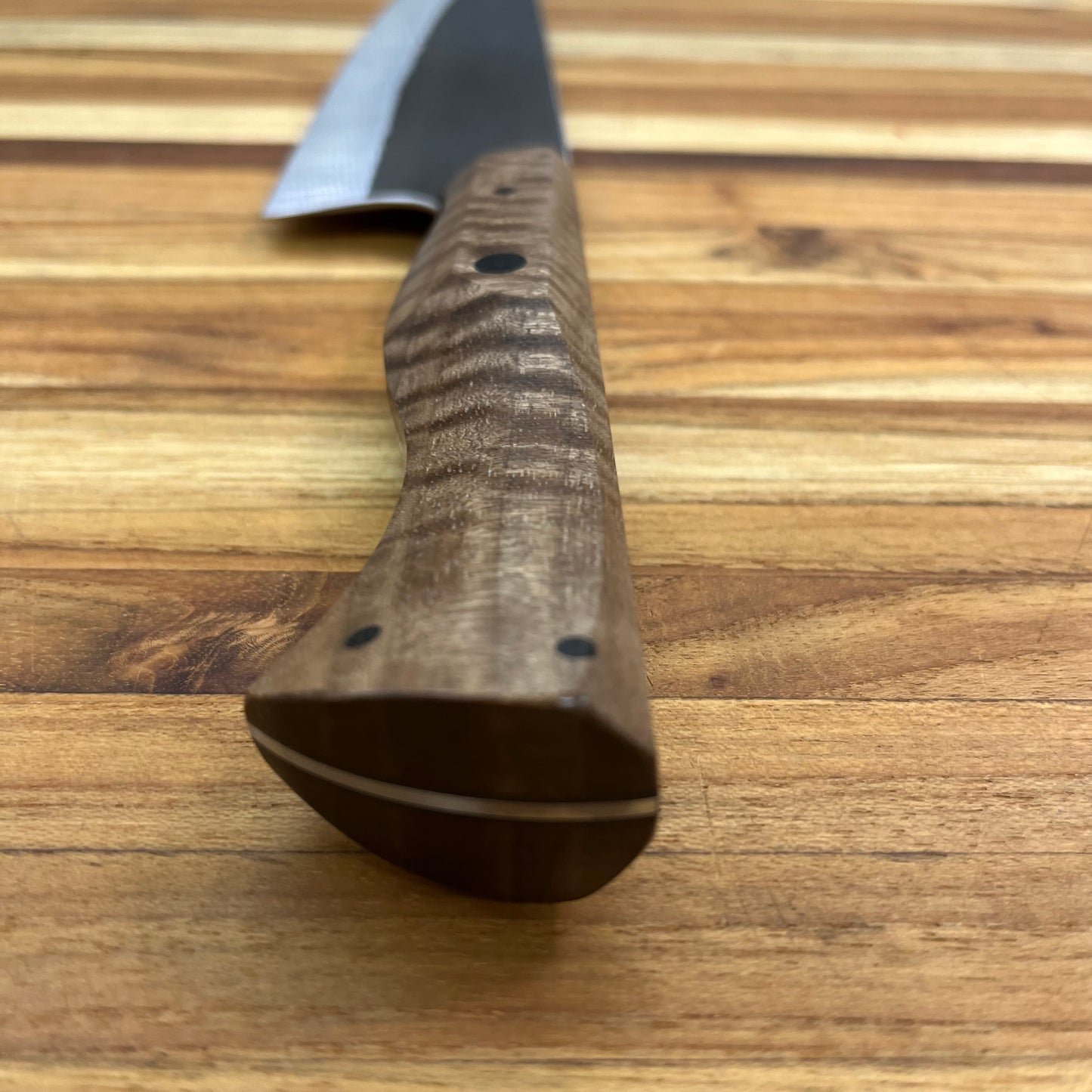 Running Man Forge Custom 215mm (8.5") Thin Forged Gyuto w/ Brown Curly Walnut Handle