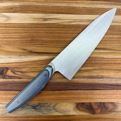 Patterson Forge Semi-Custom 200mm (8") Chef's Knife w/ White & Blue Paper Micarta Handle