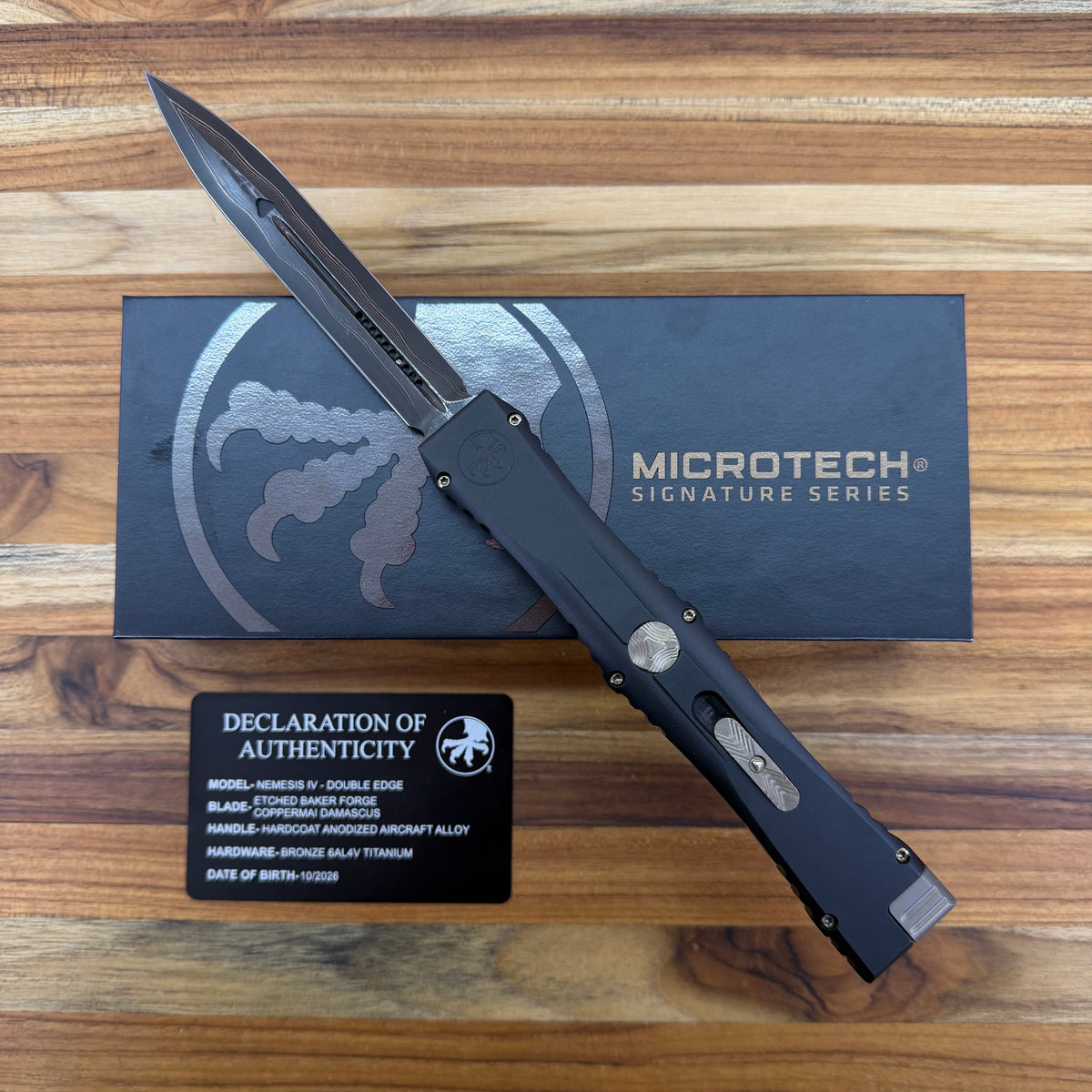Microtech Marfione Select Nemesis IV 4.25" Single-Action OTF w/ Baker Forge Coppermai Damascus