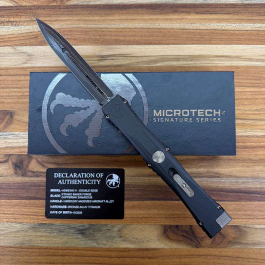 Microtech Marfione Select Nemesis IV 4.25" Single-Action OTF w/ Baker Forge Coppermai Damascus