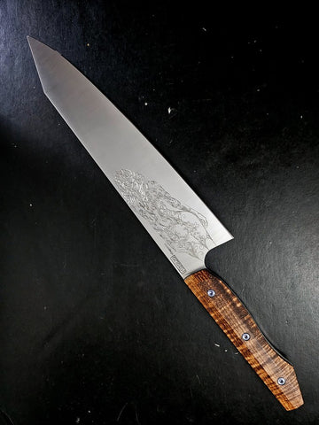Meglio Knives Semi-Custom Abstract Beauty 10" Satin Magnacut Kiritsuke w/ Koa Wood