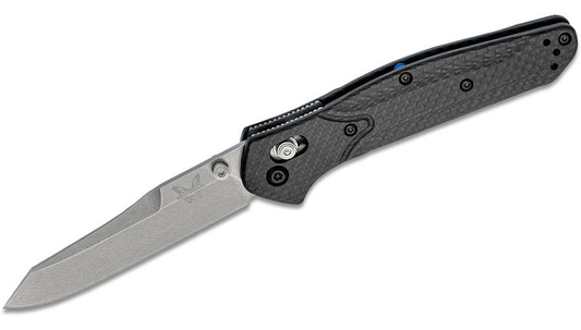 Benchmade Osborne 3.5" Folding Knife w/ Carbon Fiber Handle & Blue Barrel Spacers